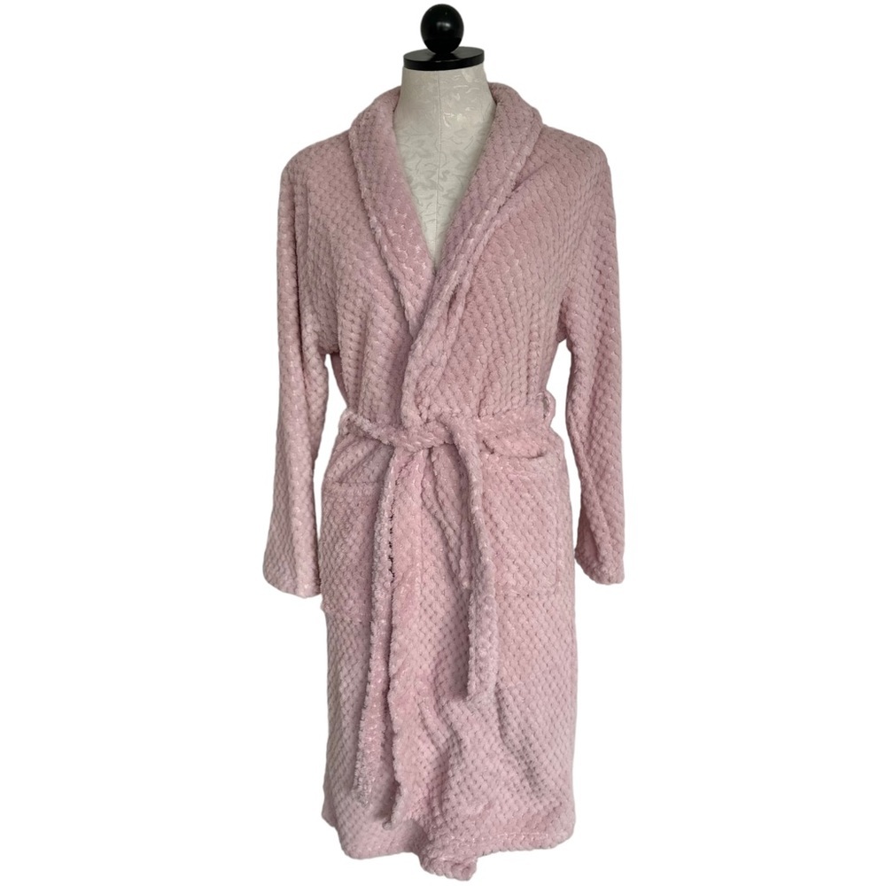 Betsy Johnson Fuzzy Pink Robe Lightweight Belted with Pockets One Size